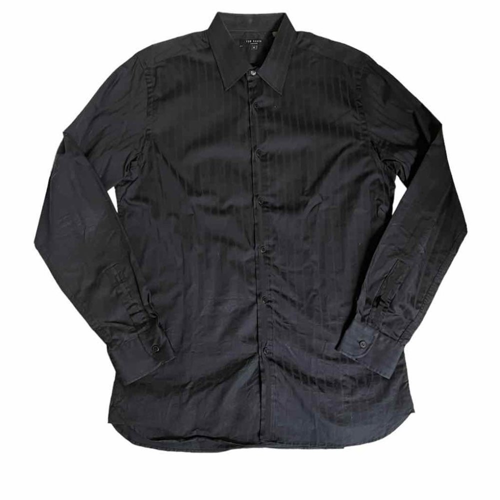 TED BAKER Black Men's Collared Button Down Pinstripe Dress Shirt
